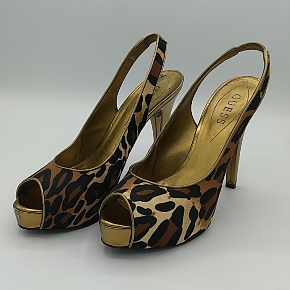 Guess Open Toe Leapard Print Heels